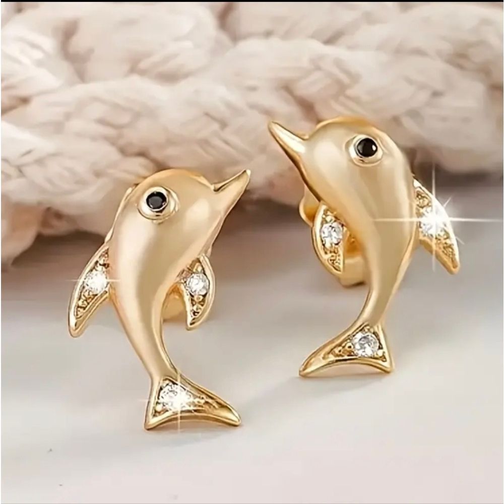Gold Plated Dolphin Diamond Earrings